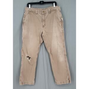 Carhartt Pants Mens 36x30 Beige Distressed Relaxed Work Utility Canvas Loose